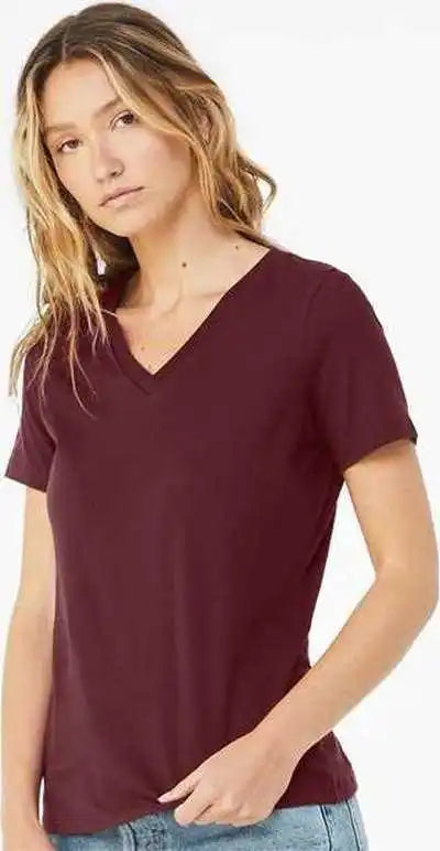 Bella + Canvas 6405 Womens Relaxed Jersey v Neck Tee Maroon