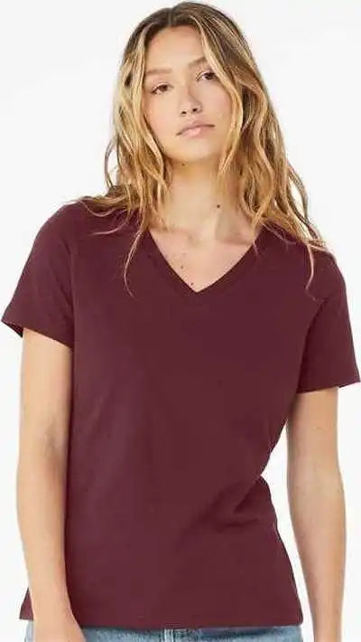 Bella + Canvas 6405 Womens Relaxed Jersey v Neck Tee Maroon