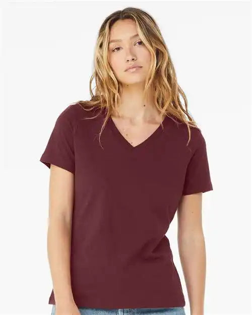 Bella + Canvas 6405 Women’s Relaxed Jersey V-neck Tee - Maroon