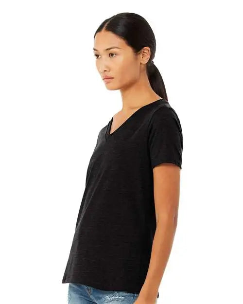Bella + Canvas 6405cvc Women’s Relaxed Heather Cvc V-neck Tee - Solid Black Blend