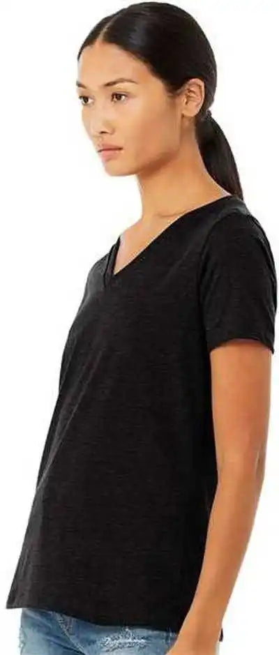 Bella + Canvas 6405cvc Women’s Relaxed Heather Cvc v Neck Tee Solid Black Blend