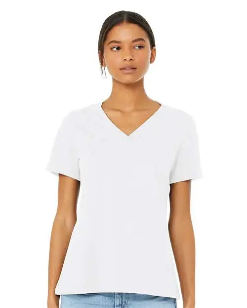 Bella + Canvas 6405cvc Women’s Relaxed Heather Cvc V-neck Tee - Solid White Blend