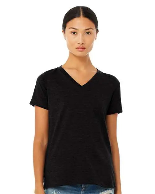 Bella + Canvas 6405cvc Women’s Relaxed Heather Cvc V-neck Tee - Solid Black Blend