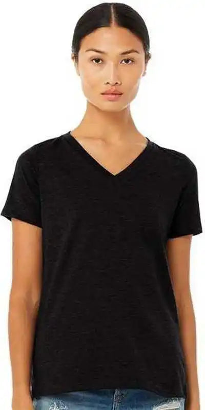 Bella + Canvas 6405cvc Women’s Relaxed Heather Cvc v Neck Tee Solid Black Blend