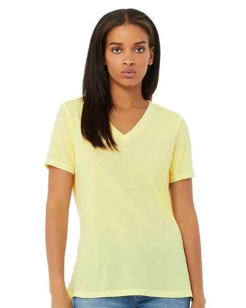 Bella + Canvas 6415 Women’s Relaxed Triblend Short Sleeve V-neck Tee - Pale Yellow - s