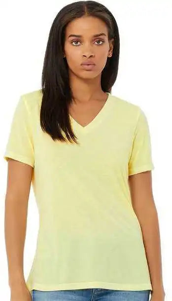 Bella + Canvas 6415 Women’s Relaxed Triblend Short Sleeve V-neck Tee - Pale Yellow