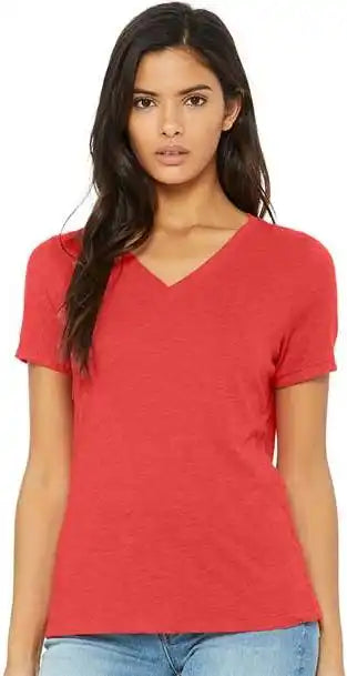 Bella + Canvas 6415 Women’s Relaxed Triblend Short Sleeve v Neck Tee Red