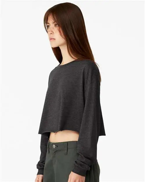 Bella + Canvas 6501 Fwd Fashion Women’s Crop Long Sleeve Tee - Dark Grey Heather