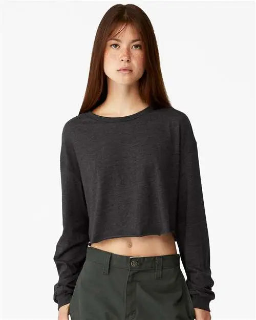 Bella + Canvas 6501 Fwd Fashion Women’s Crop Long Sleeve Tee - Dark Grey Heather