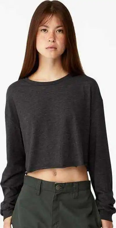 Bella + Canvas 6501 Fwd Fashion Women’s Crop Long Sleeve Tee Dark Gray Heather