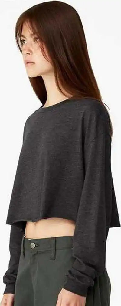 Bella + Canvas 6501 Fwd Fashion Women’s Crop Long Sleeve Tee Dark Gray Heather