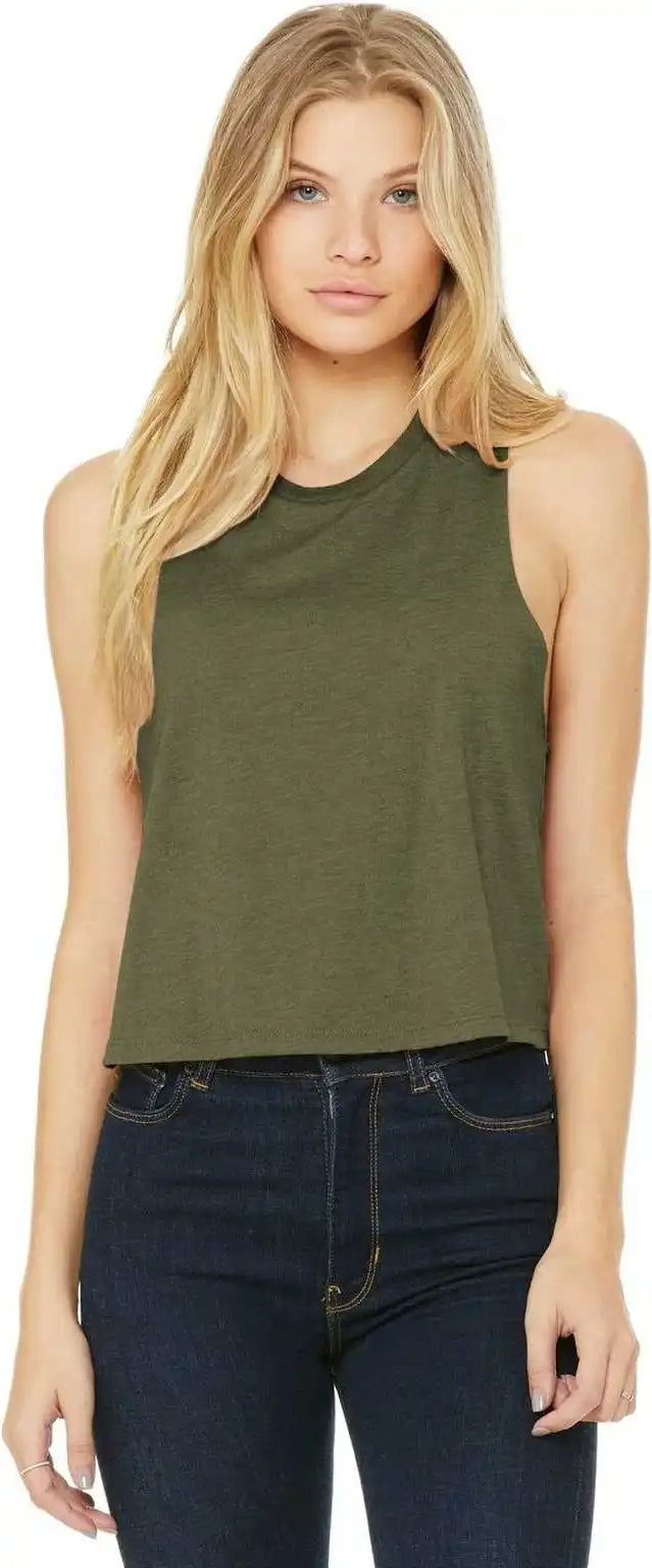 Bella + Canvas 6682 Women’s Racerback Cropped Tank - Heather Olive