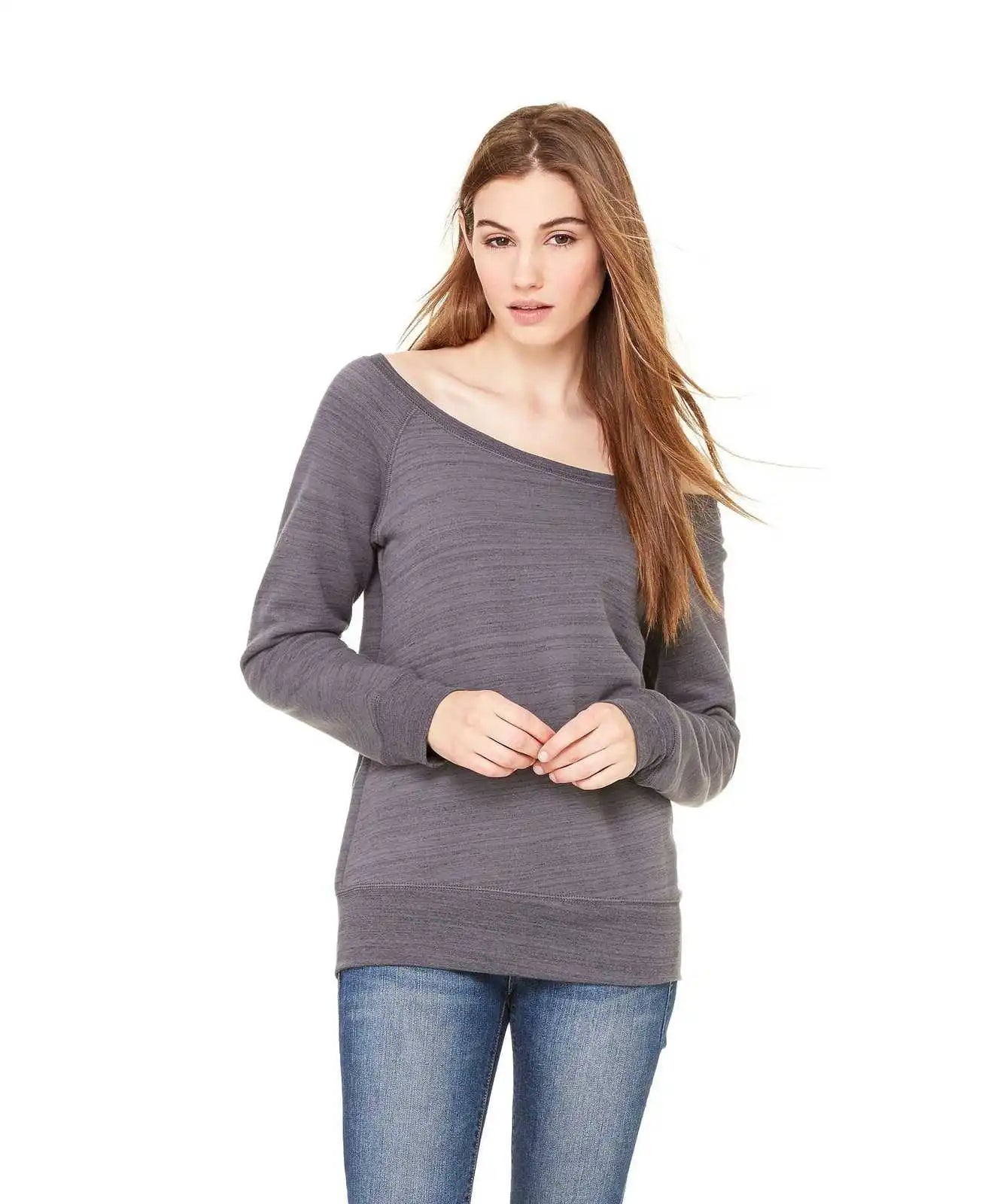 Bella + Canvas 7501 Women’s Sponge Fleece Wide-neck Sweatshirt - Dark Grey Marble