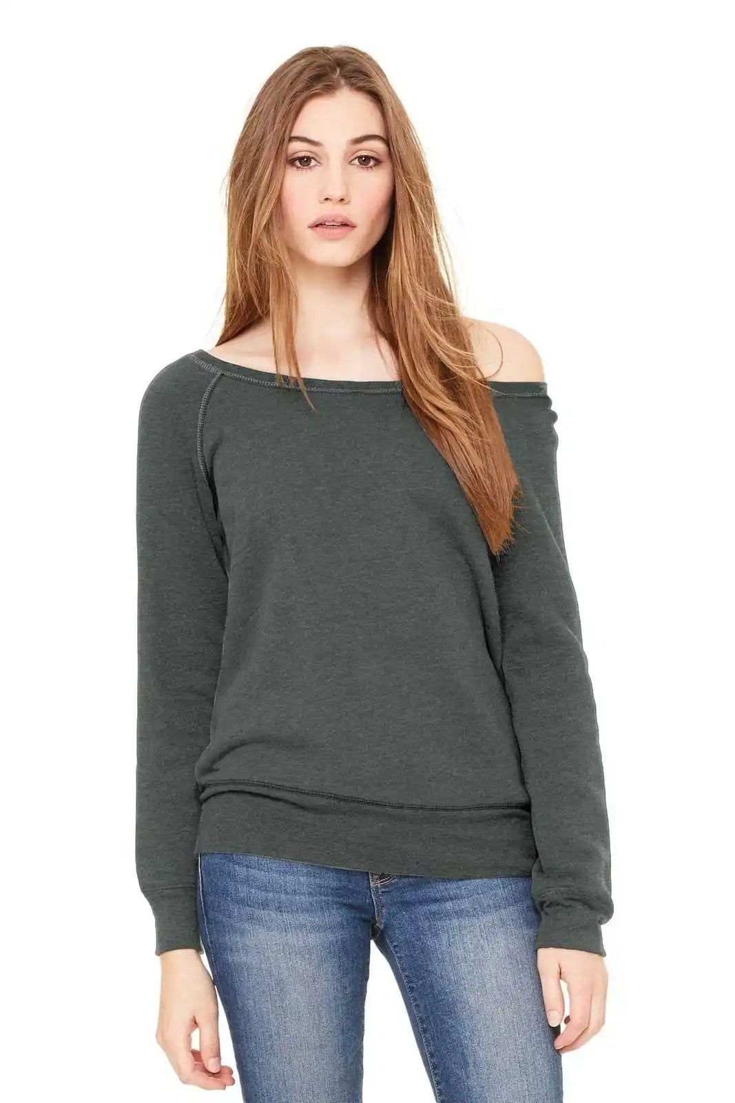 Bella + Canvas 7501 Women’s Sponge Fleece Wide-neck Sweatshirt - Deep Heather