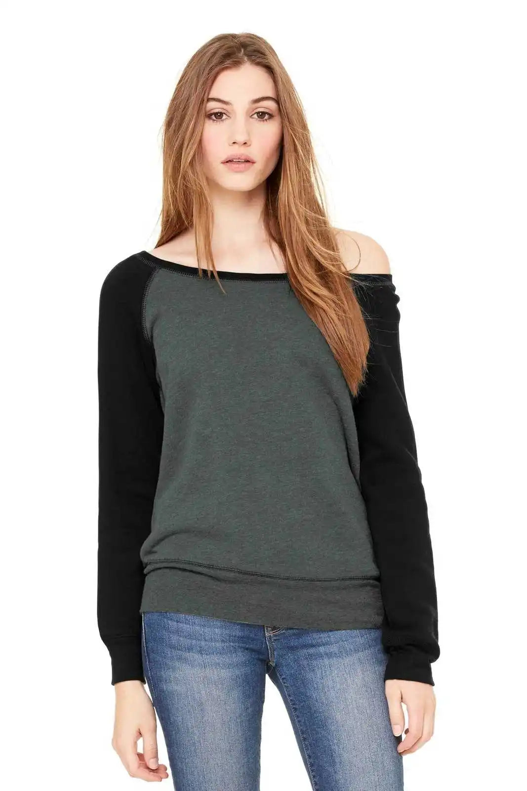 Bella + Canvas 7501 Women’s Sponge Fleece Wide-neck Sweatshirt - Deep Heather Black