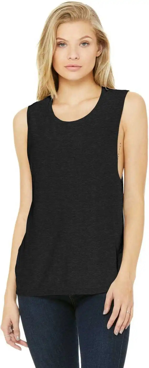 Bella + Canvas 8803 Women’s Flowy Scoop Muscle Tank Black Heather