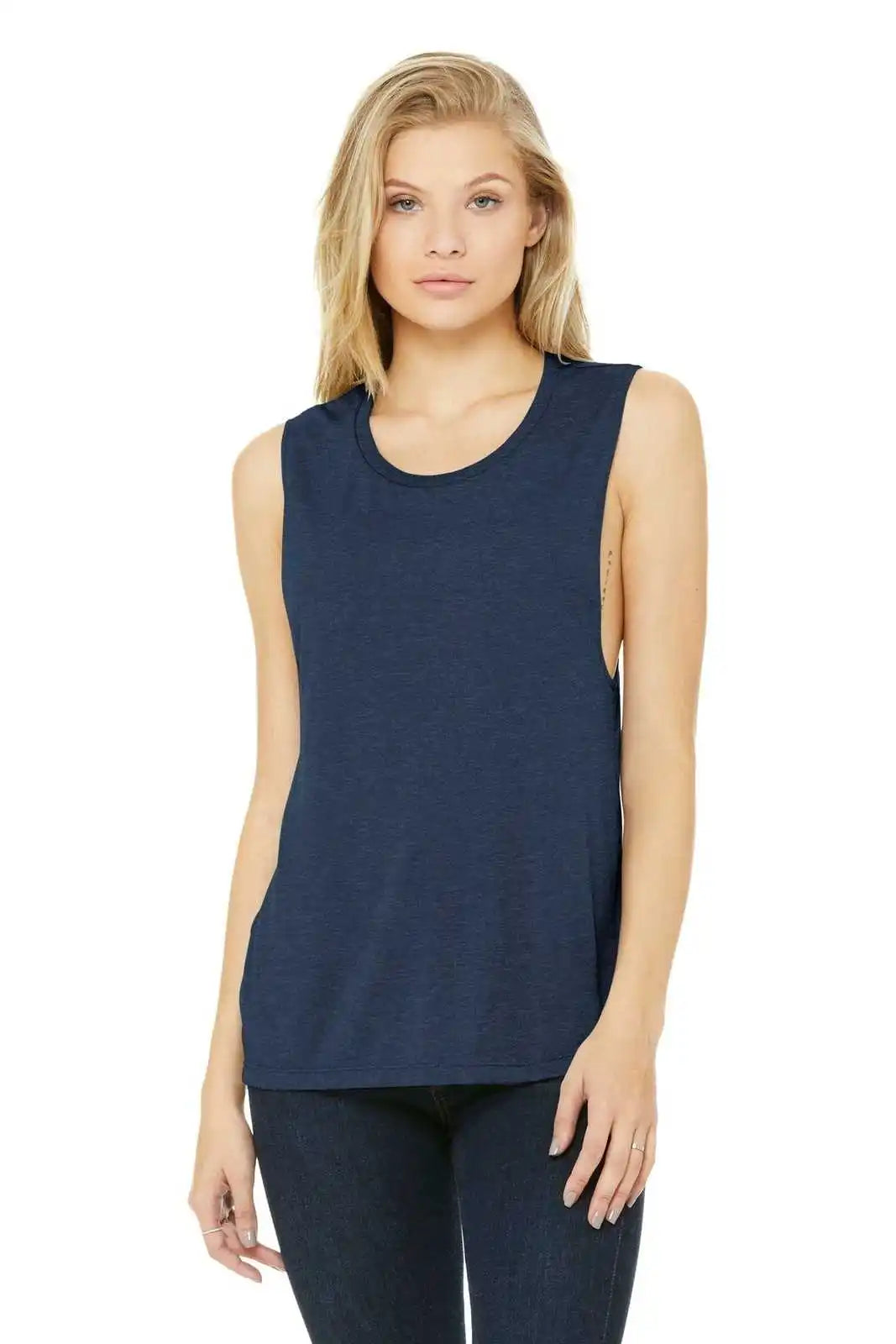 Bella + Canvas 8803 Women’s Flowy Scoop Muscle Tank - Heather Navy