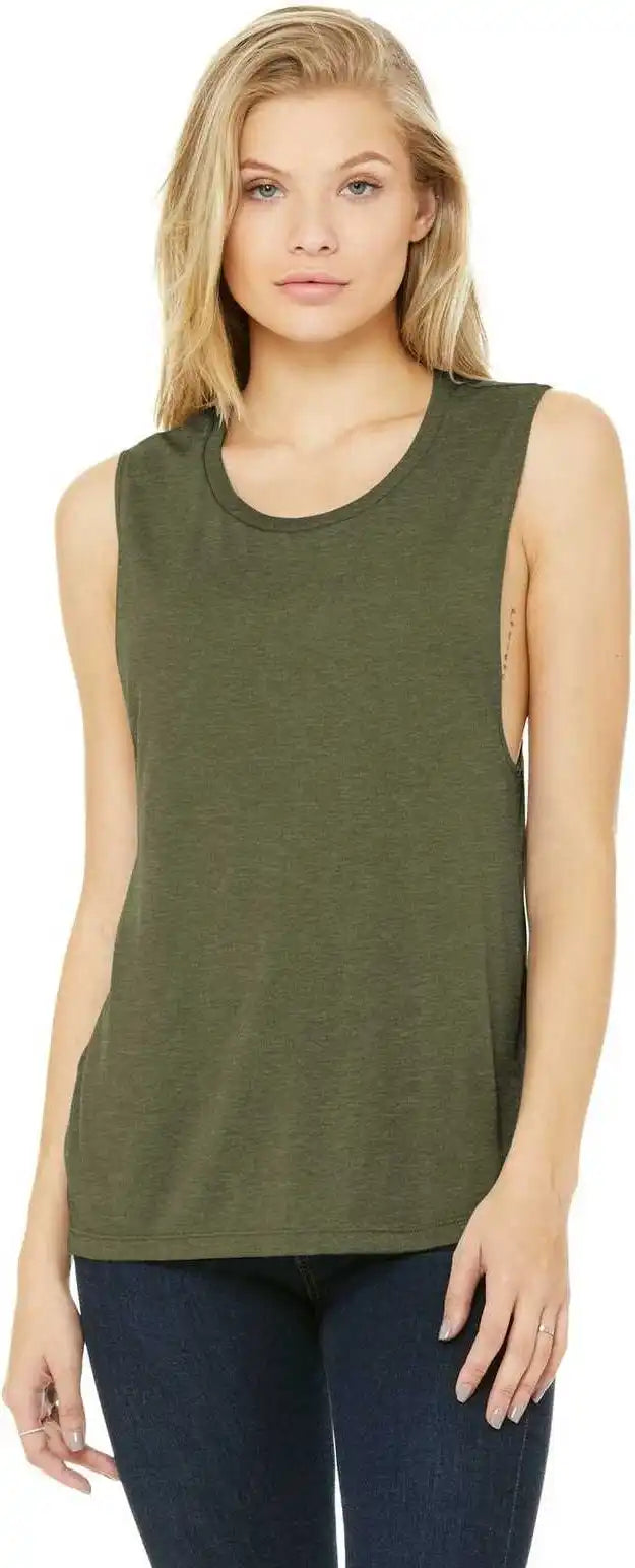 Bella + Canvas 8803 Women’s Flowy Scoop Muscle Tank - Heather Olive