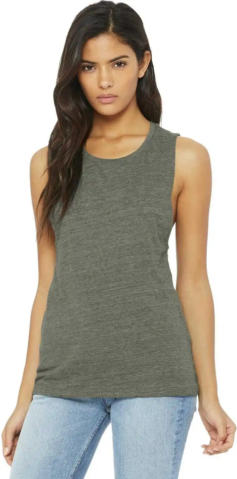 Bella + Canvas 8803 Women’s Flowy Scoop Muscle Tank - Olive Slub