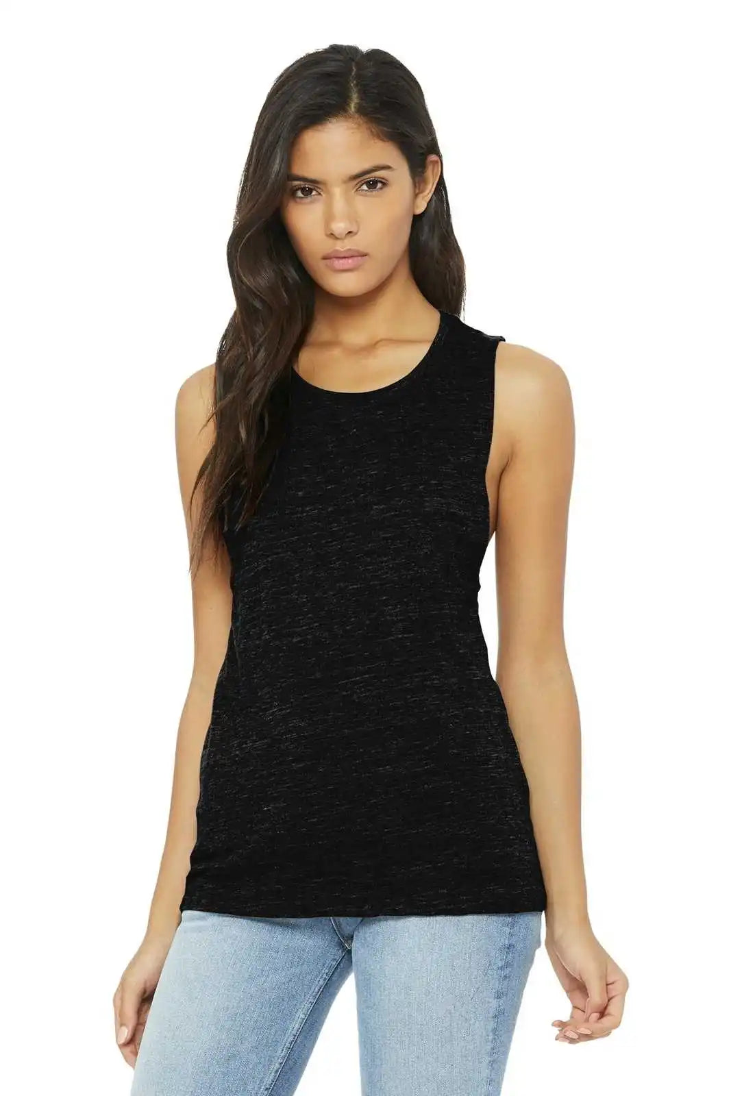 Bella + Canvas 8803 Women’s Flowy Scoop Muscle Tank - Solid Black Slub