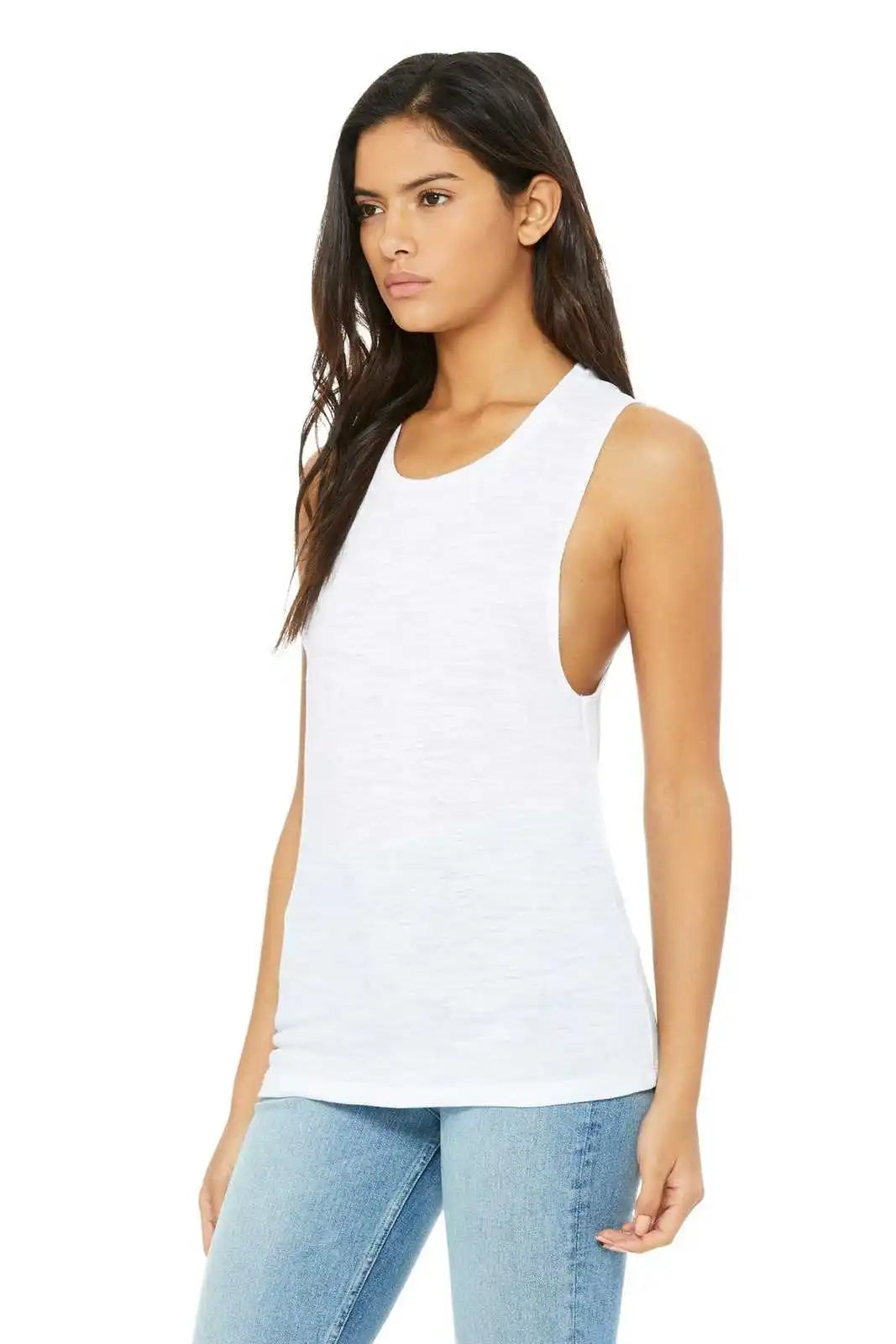 Bella + Canvas 8803 Women’s Flowy Scoop Muscle Tank - White Slub