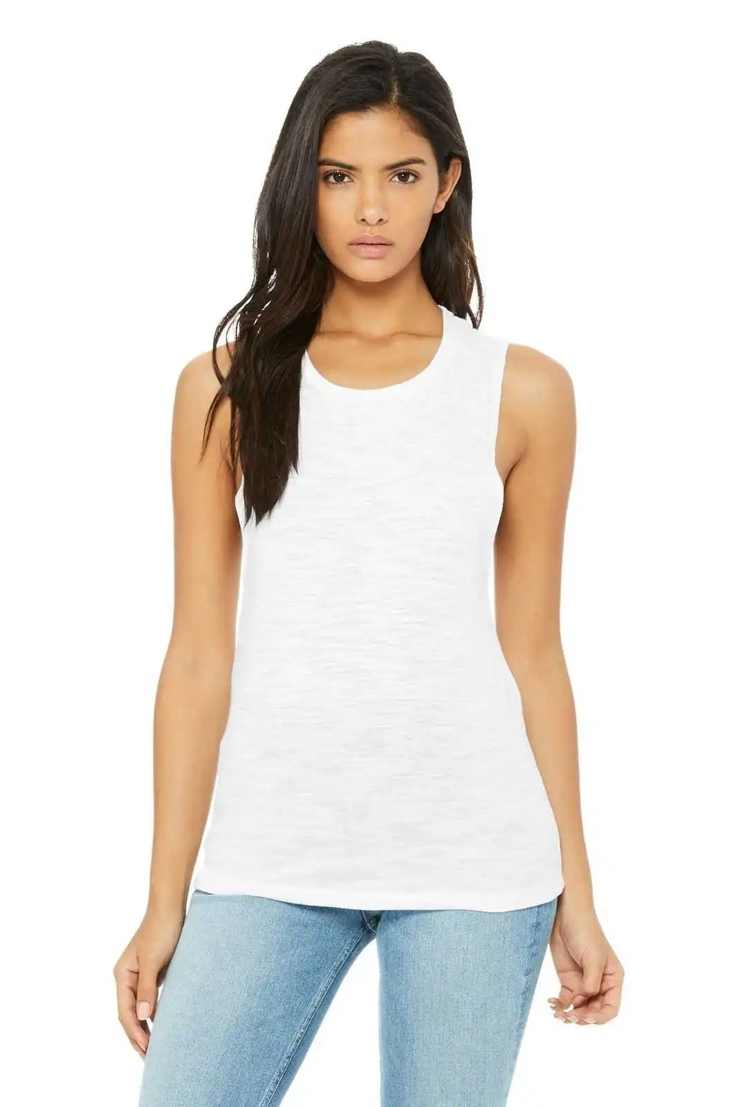 Bella + Canvas 8803 Women’s Flowy Scoop Muscle Tank - White Slub