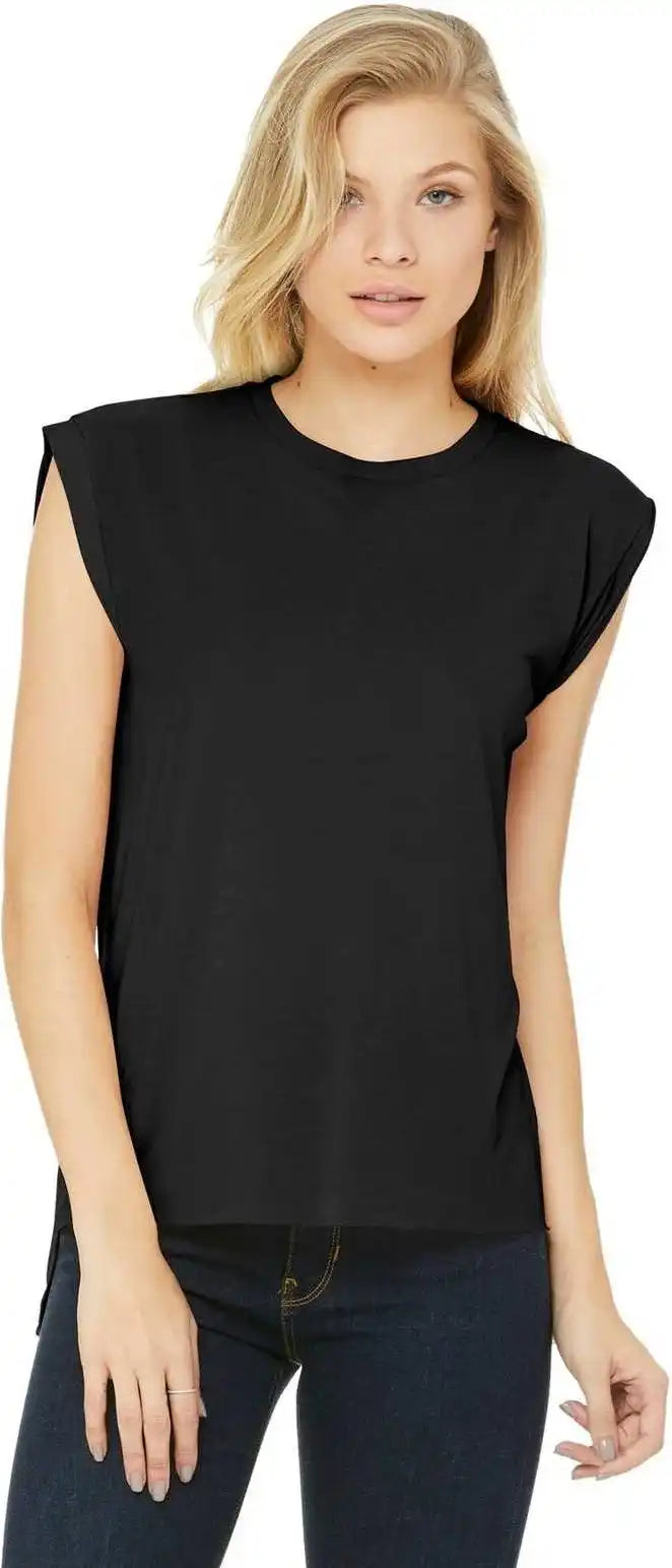 Bella + Canvas 8804 Women’s Flowy Muscle Tee with Rolled Cuffs Black