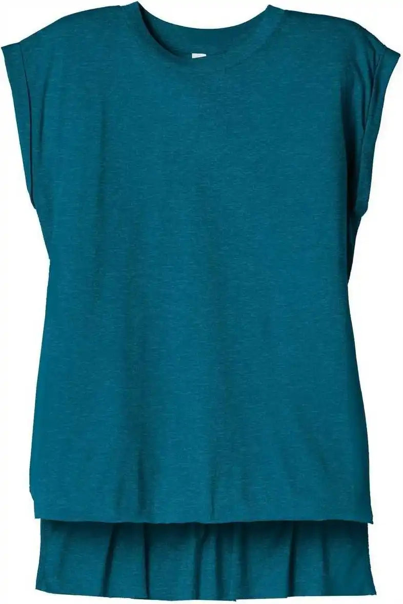 Bella + Canvas 8804 Women’s Flowy Muscle Tee with Rolled Cuffs Heather Deep Teal