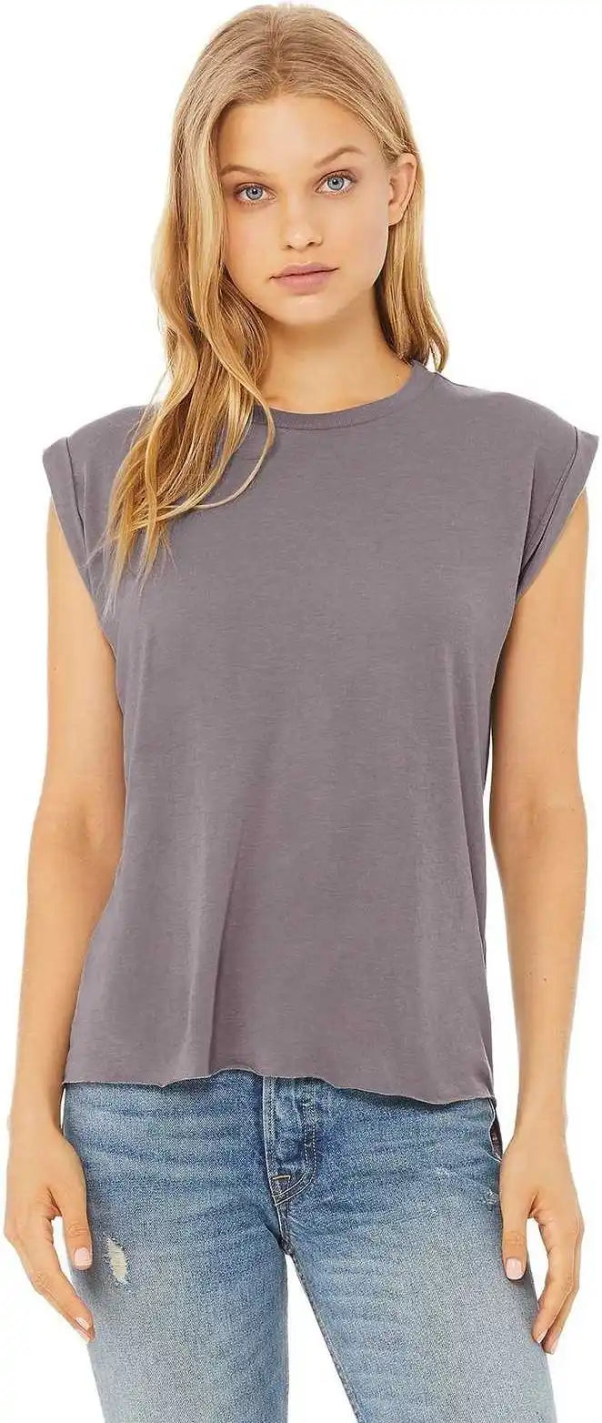 Bella + Canvas 8804 Women’s Flowy Muscle Tee with Rolled Cuffs - Storm