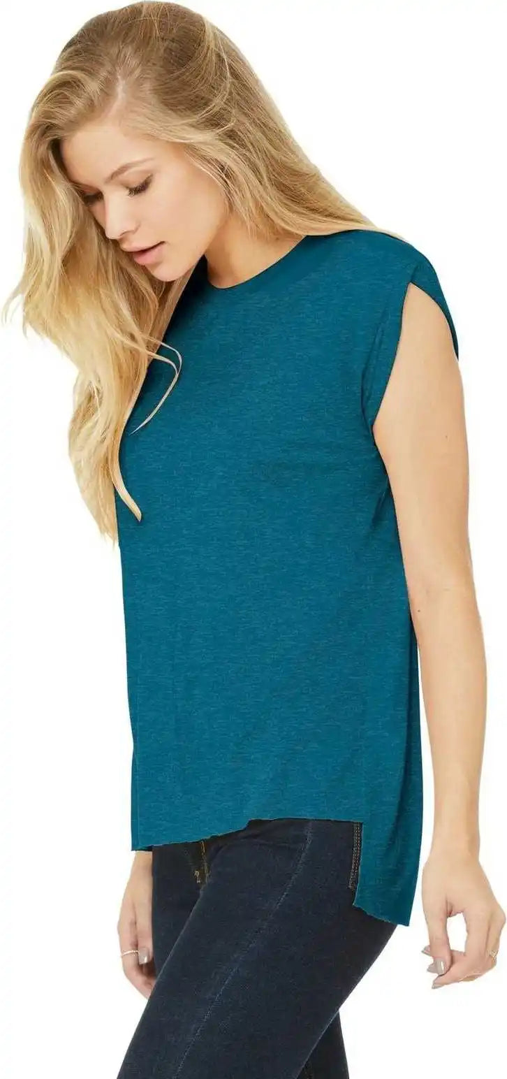 Bella + Canvas 8804 Women’s Flowy Muscle Tee with Rolled Cuffs Heather Deep Teal