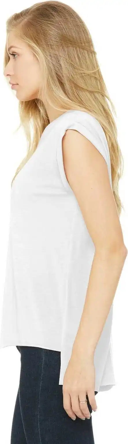 Bella + Canvas 8804 Women’s Flowy Muscle Tee with Rolled Cuffs - White