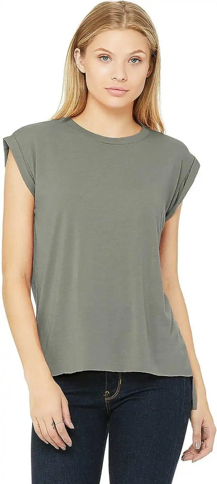 Bella + Canvas 8804 Women’s Flowy Muscle Tee with Rolled Cuffs - Heather Stone