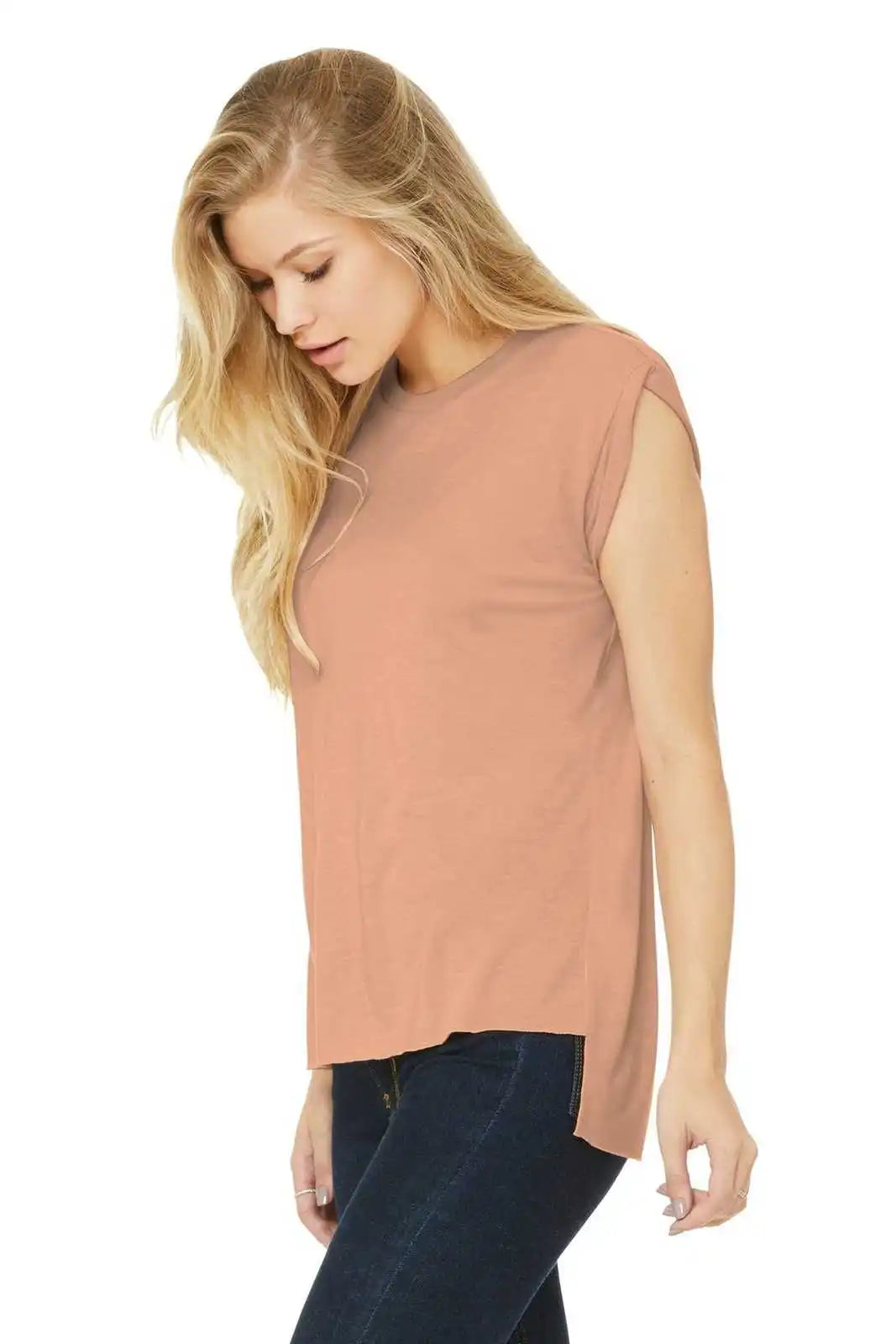 Bella + Canvas 8804 Women’s Flowy Muscle Tee with Rolled Cuffs Peach
