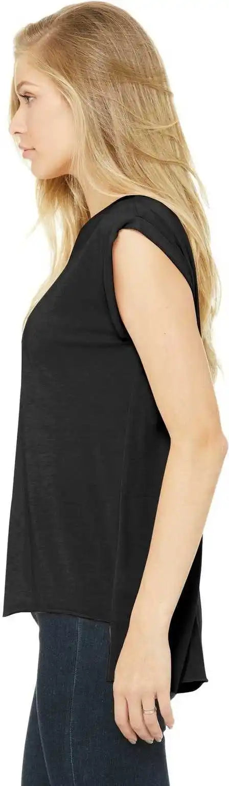 Bella + Canvas 8804 Women’s Flowy Muscle Tee with Rolled Cuffs Black