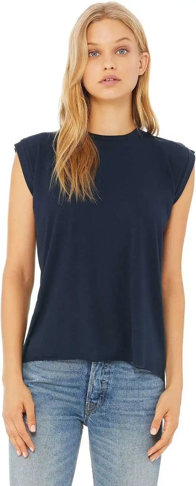 Bella + Canvas 8804 Women’s Flowy Muscle Tee with Rolled Cuffs Midnight
