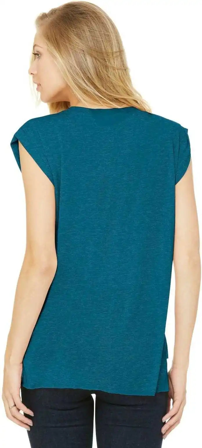 Bella + Canvas 8804 Women’s Flowy Muscle Tee with Rolled Cuffs Heather Deep Teal