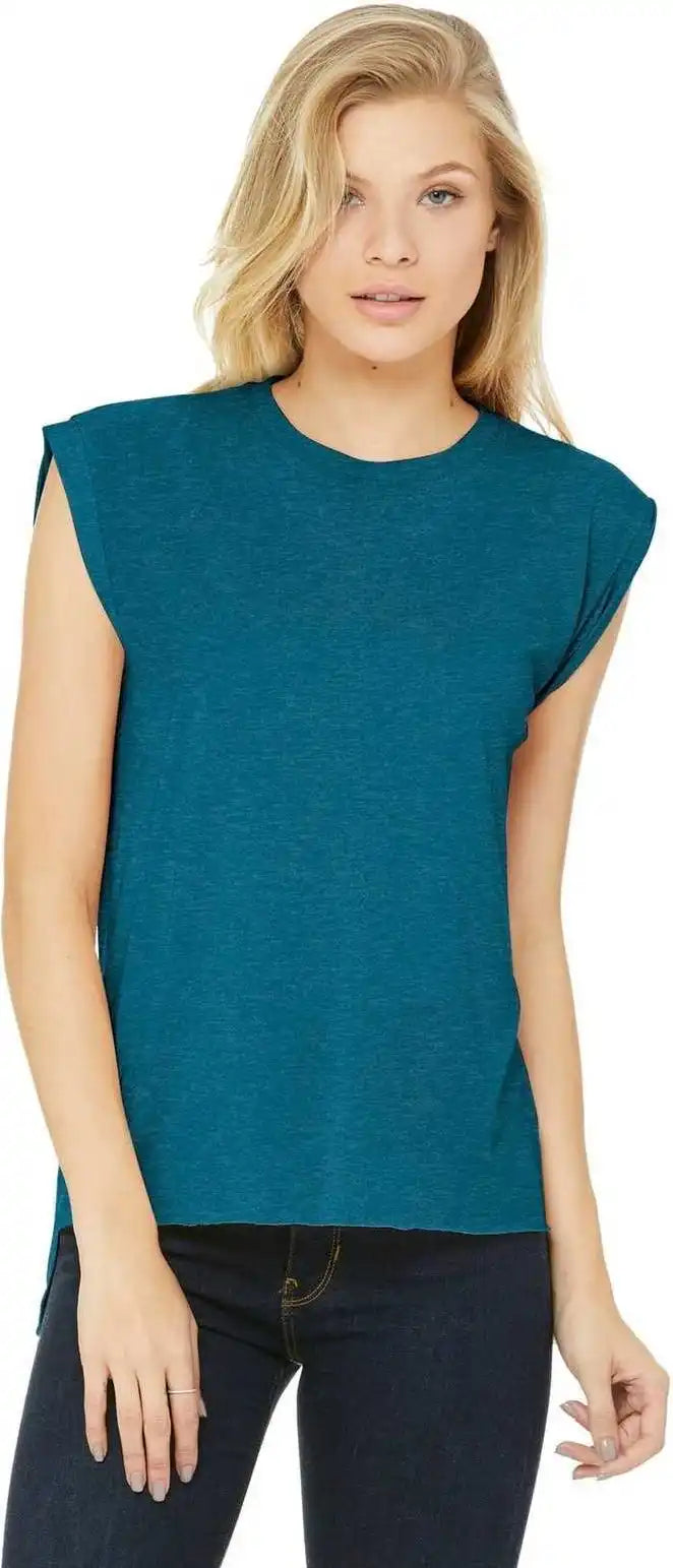 Bella + Canvas 8804 Women’s Flowy Muscle Tee with Rolled Cuffs Heather Deep Teal