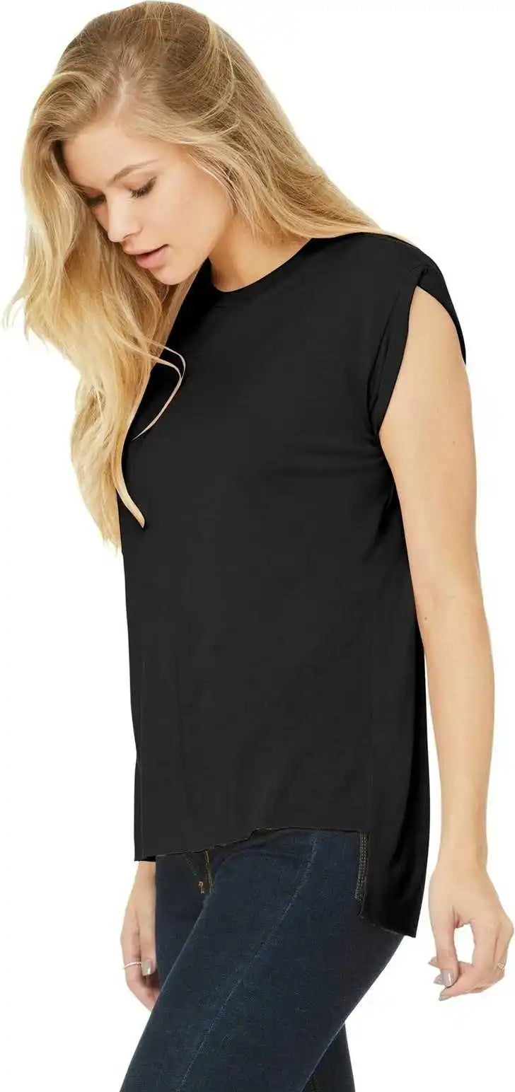 Bella + Canvas 8804 Women’s Flowy Muscle Tee with Rolled Cuffs Black