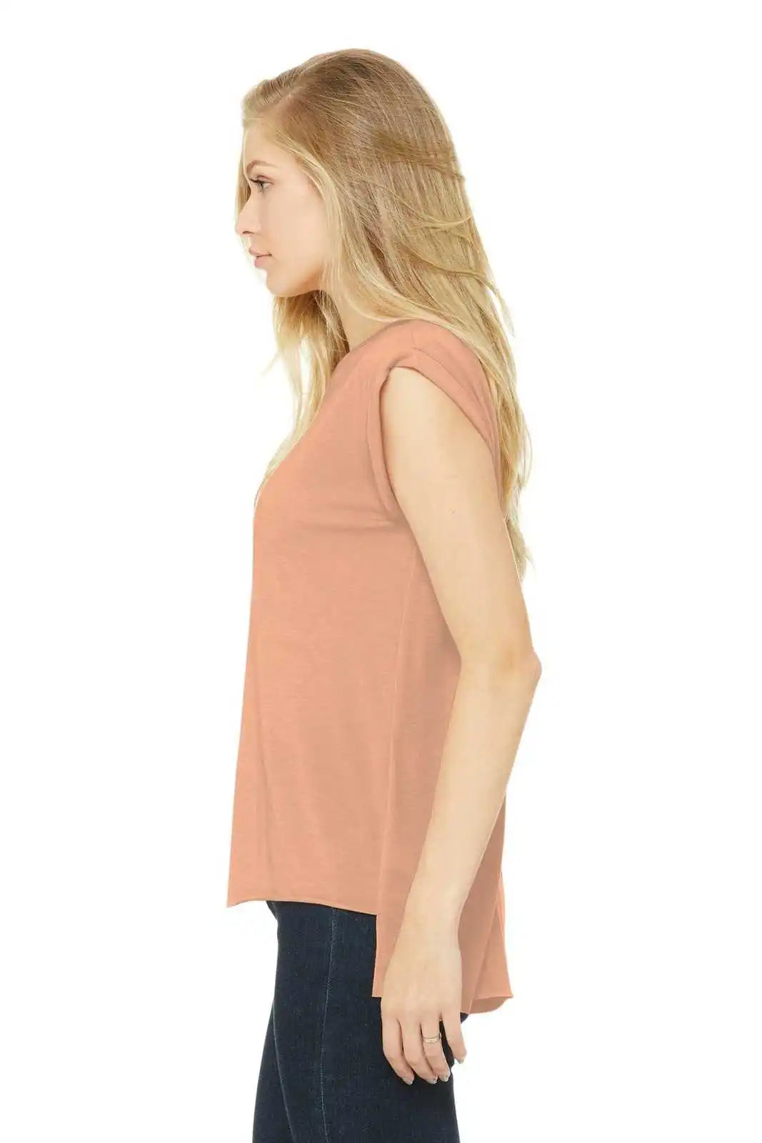 Bella + Canvas 8804 Women’s Flowy Muscle Tee with Rolled Cuffs Peach