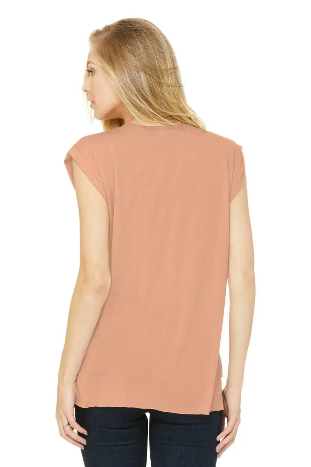 Bella + Canvas 8804 Women’s Flowy Muscle Tee with Rolled Cuffs Peach