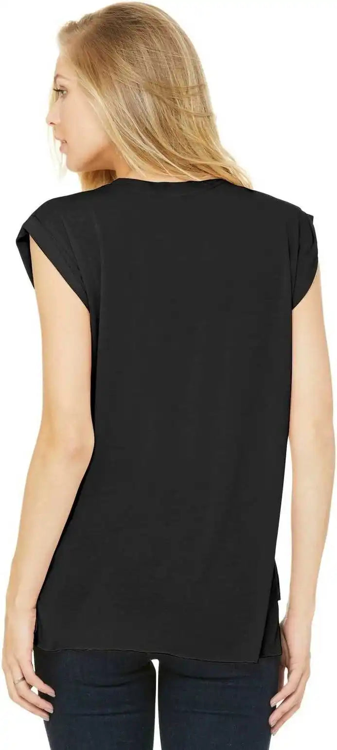 Bella + Canvas 8804 Women’s Flowy Muscle Tee with Rolled Cuffs Black