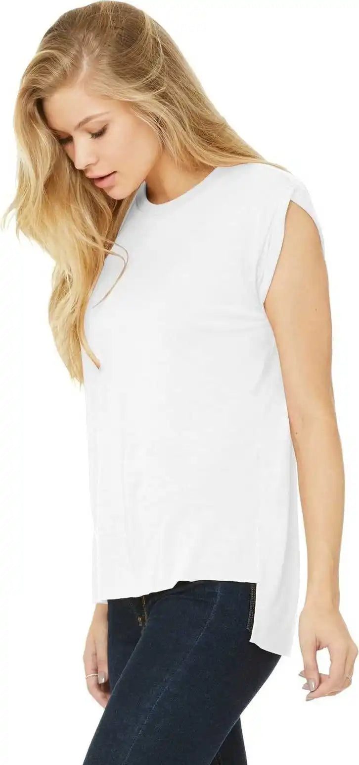 Bella + Canvas 8804 Women’s Flowy Muscle Tee with Rolled Cuffs - White