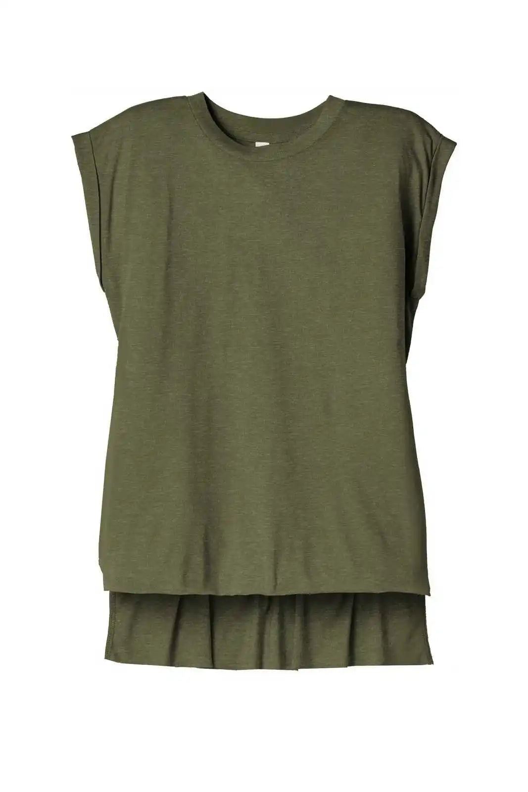 Bella + Canvas 8804 Women’s Flowy Muscle Tee with Rolled Cuffs - Heather Olive