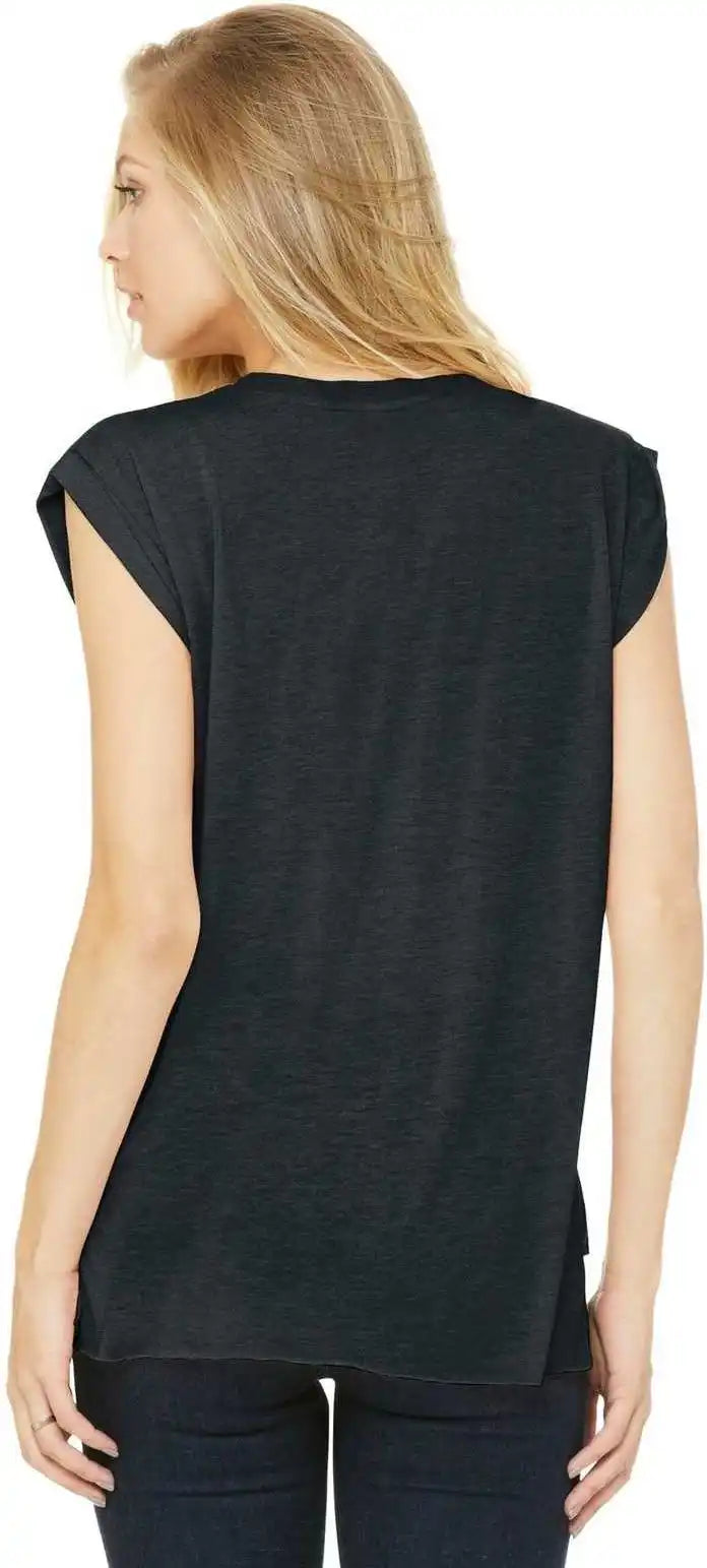 Bella + Canvas 8804 Women’s Flowy Muscle Tee with Rolled Cuffs Dark Gray Heather