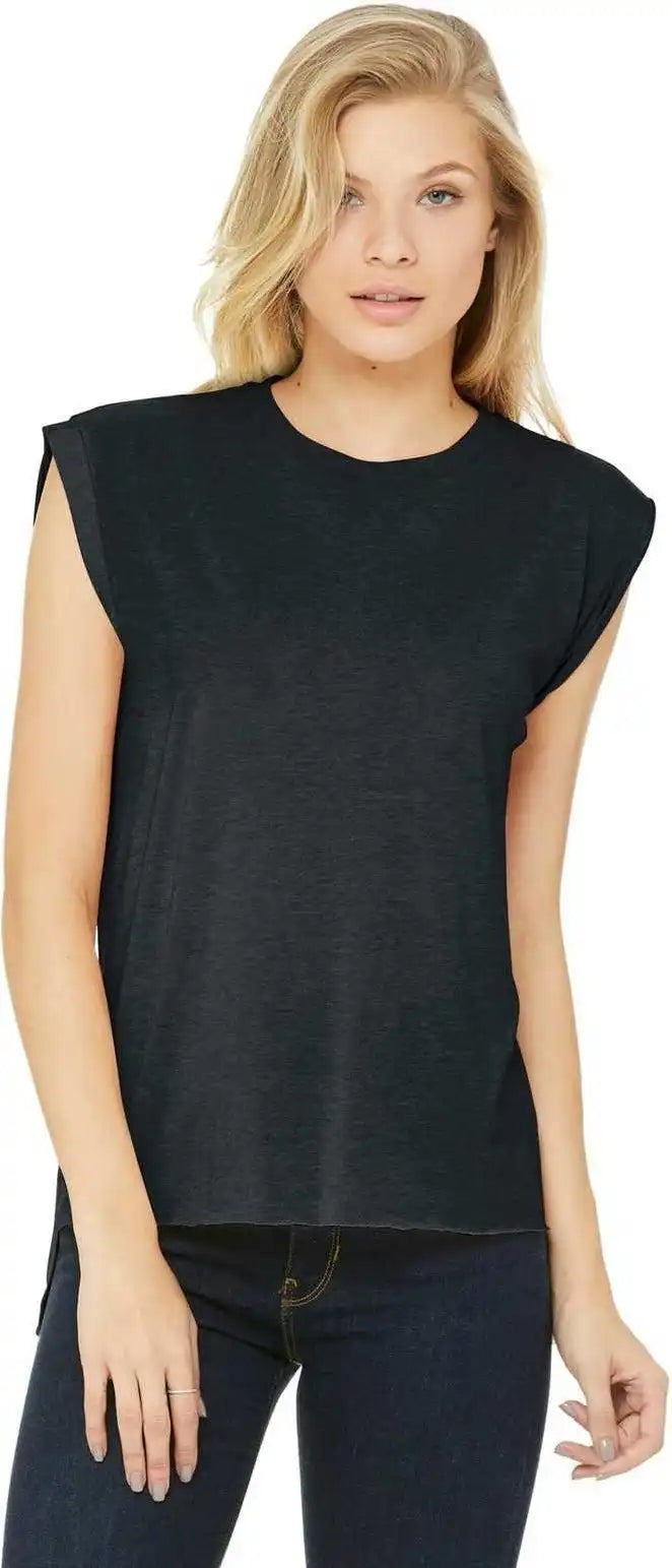 Bella + Canvas 8804 Women’s Flowy Muscle Tee with Rolled Cuffs Dark Gray Heather