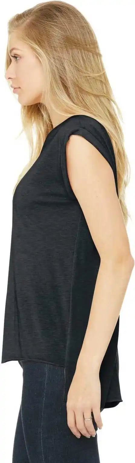 Bella + Canvas 8804 Women’s Flowy Muscle Tee with Rolled Cuffs Dark Gray Heather