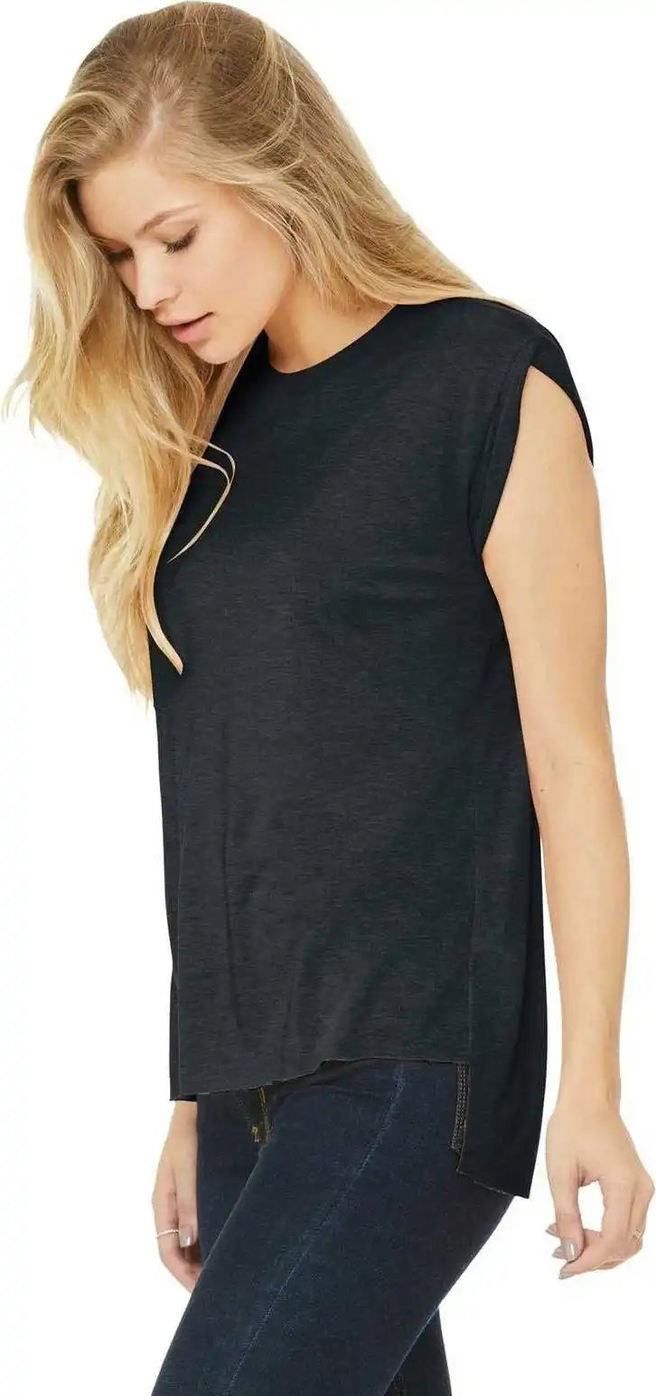 Bella + Canvas 8804 Women’s Flowy Muscle Tee with Rolled Cuffs Dark Gray Heather