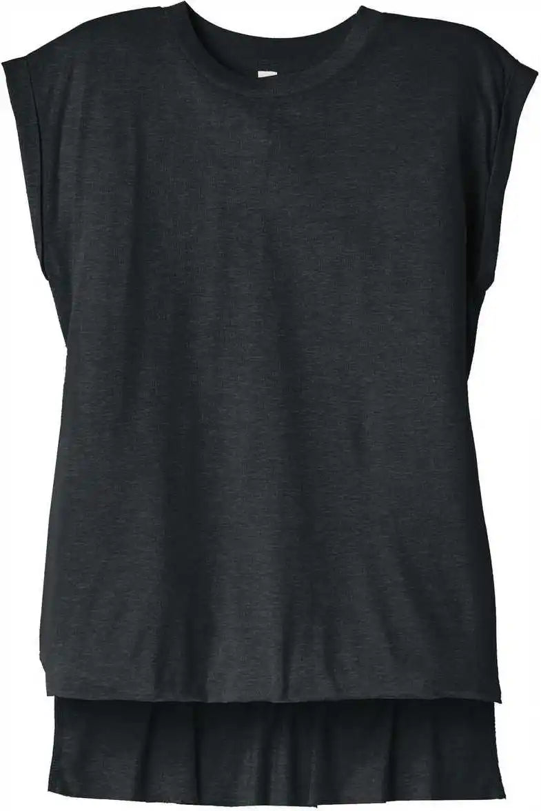 Bella + Canvas 8804 Women’s Flowy Muscle Tee with Rolled Cuffs Dark Gray Heather