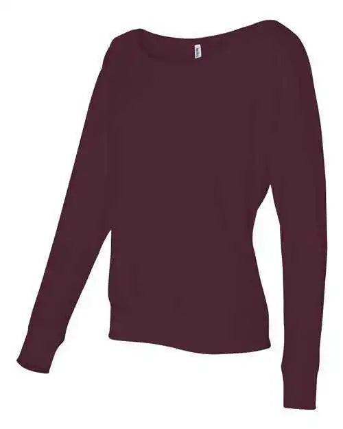 Bella + Canvas 8850 Womens Flowy off Shoulder Long Sleeve Tee - Maroon