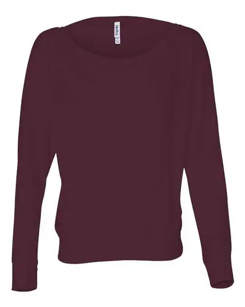 Bella + Canvas 8850 Womens Flowy off Shoulder Long Sleeve Tee - Maroon